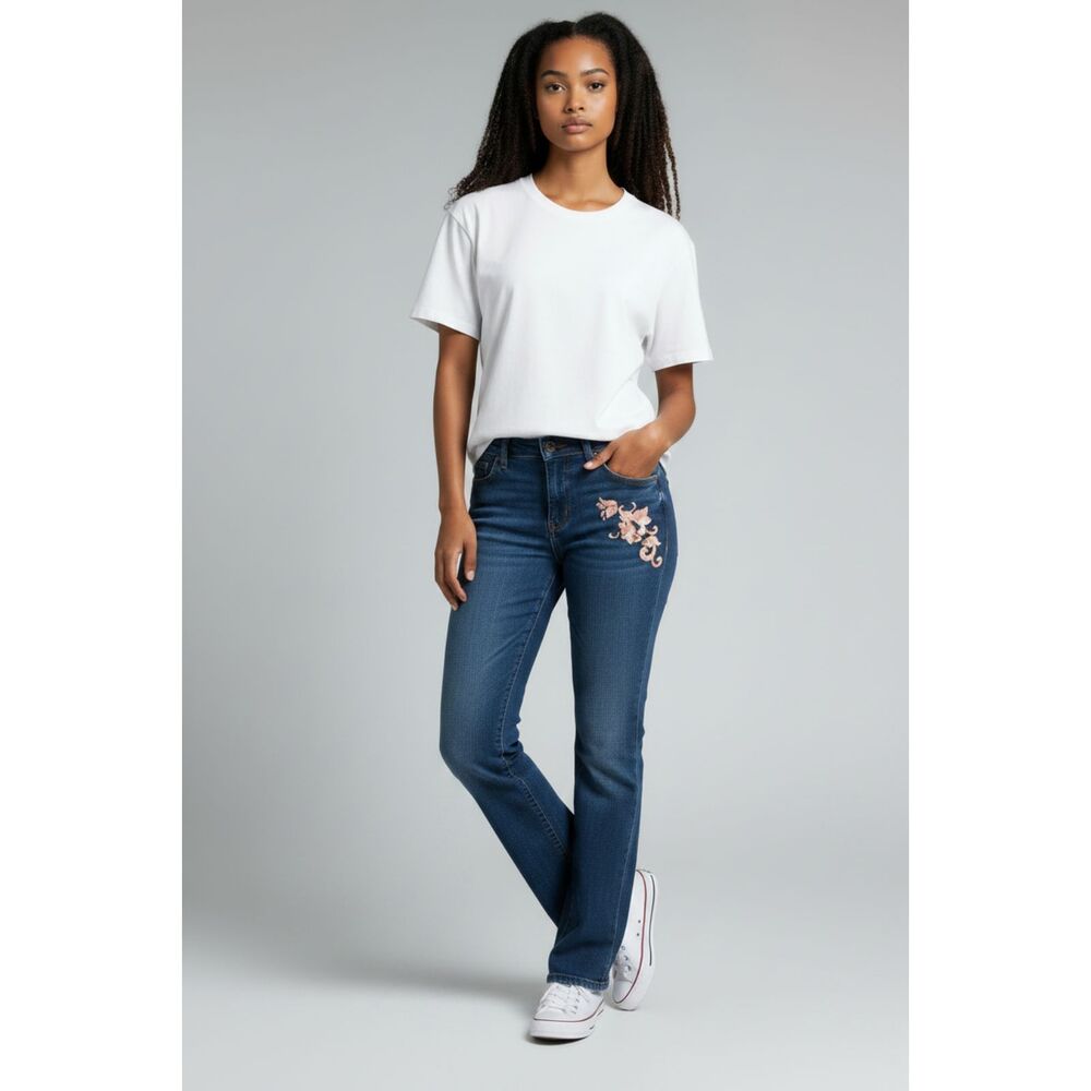 Ann Taylor LOFT Women's Size 10 Bootleg Jeans Medium Wash Embroidered Cotton